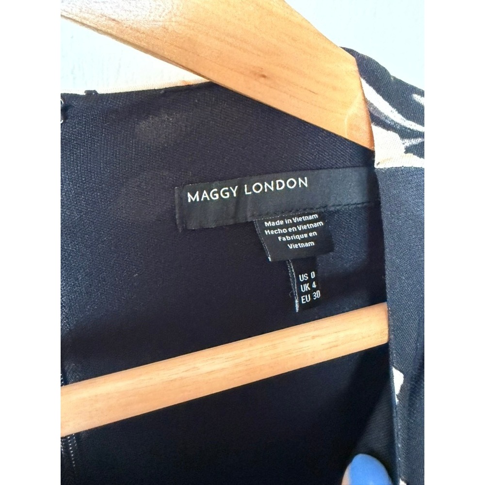 Maggy London Floral Ruched Midi Dress Black Coral Size 0 NEW - Picture 4 of 7